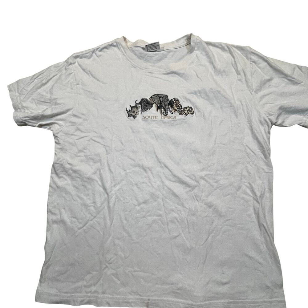 South Africa Safari Animals Embroidered T Shirt Wildlife Travel Tee Men Large